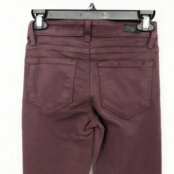 PAIGE Women's Verdugo Ankle Skinny Jeans 24 00 Dark Red Coated Mid Rise NWOT - Picture 7 of 12